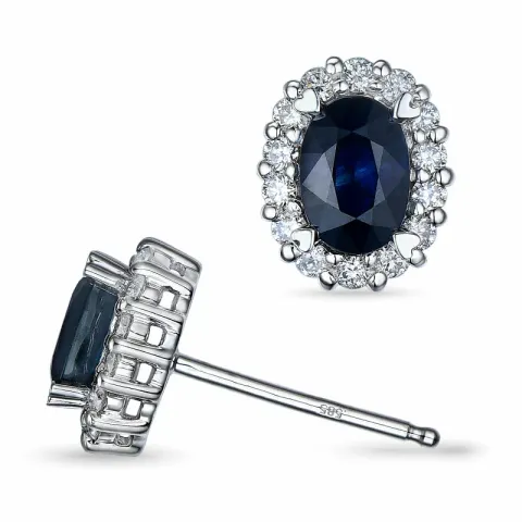 ovalen Saphir Ohrstecker in 14 Karat Weißgold mit Diamant und Saphir