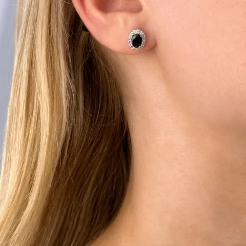 ovalen Saphir Ohrstecker in 14 Karat Weißgold mit Diamant und Saphir