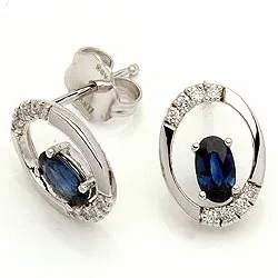 ovalen Saphir Ohrstecker in 14 Karat Weißgold mit Diamant und Saphir
