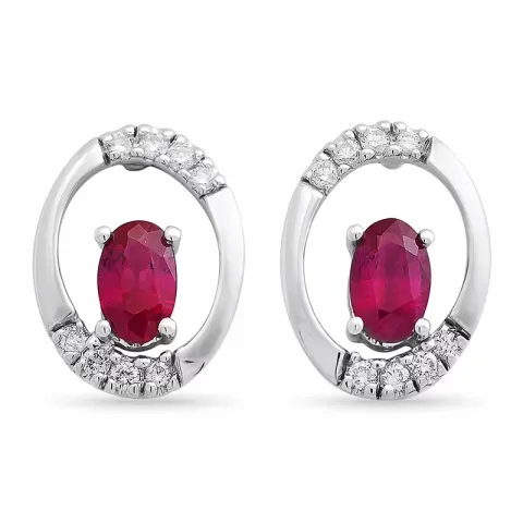 ovalen Rubin Ohrstecker in 14 Karat Weißgold mit Diamant und Rubin