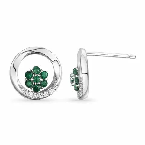 runden Blumen Smaragd Ohrstecker in 14 Karat Weißgold mit Diamant und Smaragd