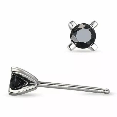 schwarzem Diamant Solitärohrstecker in 14 Karat Weißgold mit schwarz Diamant