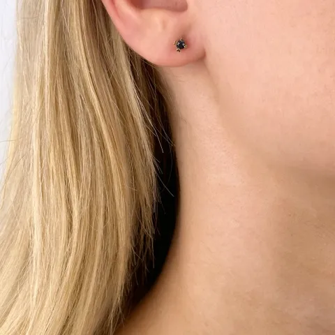 blauem Saphir Solitärohrstecker in 14 Karat Gold mit Saphir