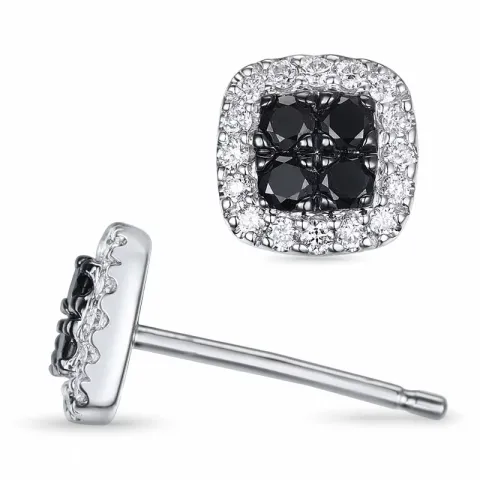 viereckigem schwarzem Diamant Ohrstecker in 14 Karat Weißgold mit Diamant und schwarz Diamant