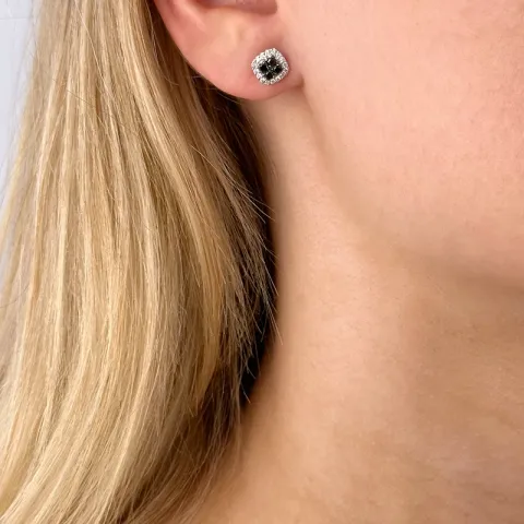 viereckigem schwarzem Diamant Ohrstecker in 14 Karat Weißgold mit Diamant und schwarz Diamant