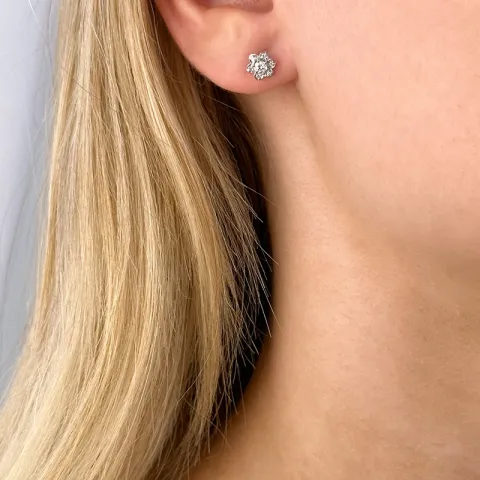Blumen Diamant Ohrstecker in 14 Karat Weißgold mit Diamant