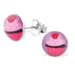 cup cake hellroten Ohrringe in Silber