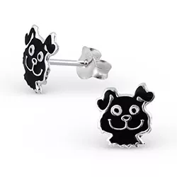 Hunde schwarzem Emaille Ohrringe in Silber