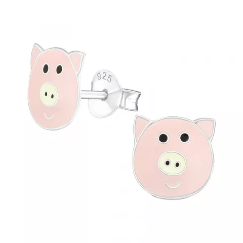 Schwein hellroten Emaille Ohrringe in Silber
