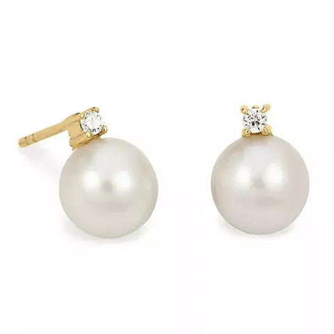 7 mm Aagaard Perle Ohrringe in 8 Karat Gold weißen Zirkonen