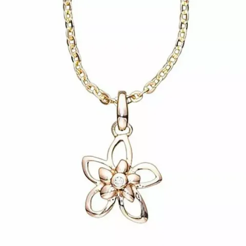 Elegant Aagaard Blume Anhänger in 8 Karat Gold mit Vergoldete Silberhalskette weißem Zirkon