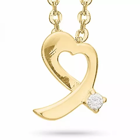 Aagaard Herz Diamant Halskette mit Anhänger in 8 Karat Gold mit Vergoldete Silberhalskette weißem Diamant