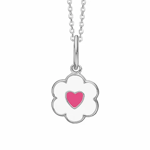 Aagaard Blume Anhänger mit Halskette in Silber weißem Emaille pink Emaille