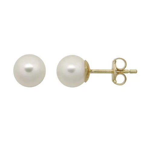 7 mm Støvring Design runden weißen Perle Ohrringe in 8 Karat Gold