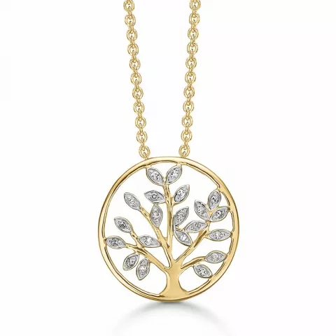 Støvring Design Lebensbaum Halskette mit Anhänger in 14 Karat Gold mit Vergoldete Silberhalskette weißem Diamant