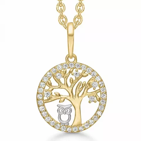 11 mm Støvring Design Lebensbaum Halskette mit Anhänger in 8 Karat Gold weißem Zirkon