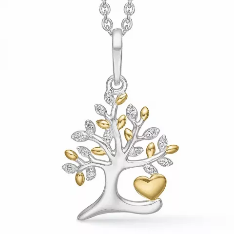 Støvring Design Lebensbaum Halskette mit Anhänger in Silber mit vergoldetem Sterlingsilber weißem Zirkon