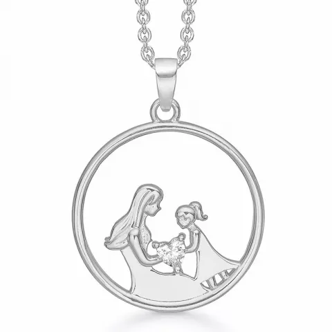 Støvring Design Mutter und Tochter Zirkon Anhänger mit Halskette in rhodiniertem Silber weißem Zirkon
