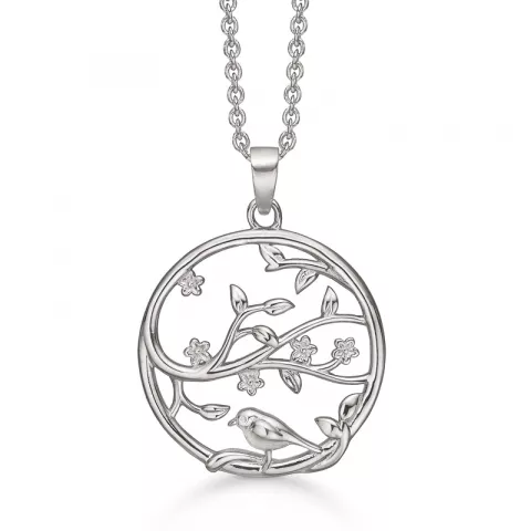 Støvring Design Lebensbaum Halskette mit Anhänger in rhodiniertem Silber weißem Zirkon