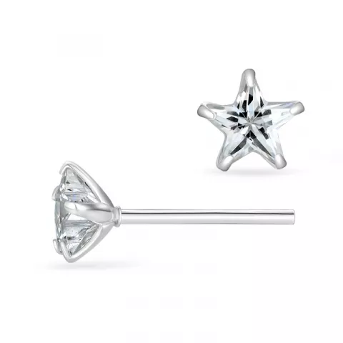 6 mm Støvring Design Stern Ohrringe in Silber weißen Zirkonen