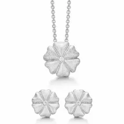Støvring Design Blume Schmuck Set in rhodiniertem Silber weißen Zirkonen