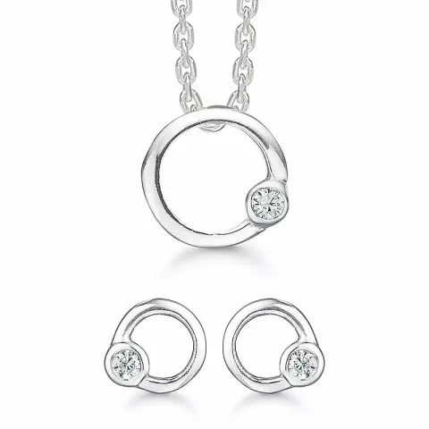 Støvring Design runder Schmuck Set in Silber weißen Zirkonen