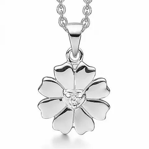 Elegant Støvring Design Blume Halskette mit Anhänger in Silber weißem Zirkon