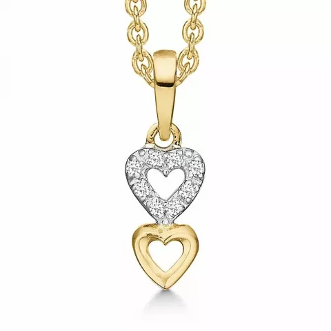 Støvring Design Herz Halskette mit Anhänger in 8 Karat Gold mit Vergoldete Silberhalskette weißem Zirkon