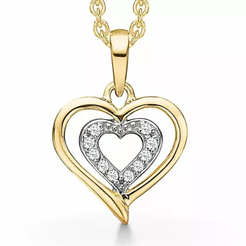 Elegant Støvring Design Herz Halskette mit Anhänger in 14 Karat Gold mit Vergoldete Silberhalskette weißem Zirkon