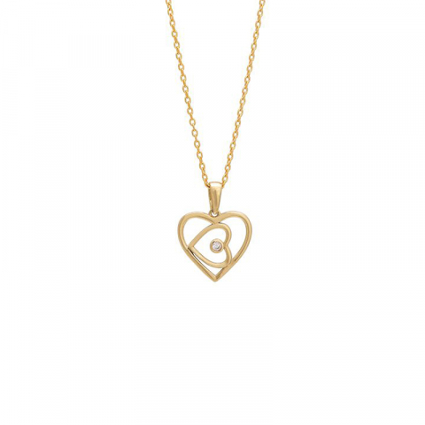 Siersbøl Herz Anhänger mit Halskette in 8 Karat Gold mit Vergoldete Silberhalskette weißem Zirkon