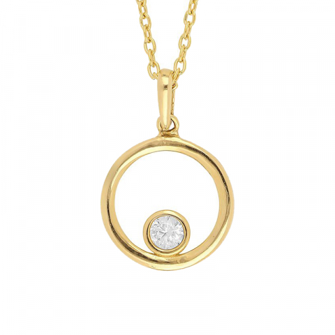 12 mm Siersbøl Kreis Anhänger mit Halskette in 8 Karat Gold mit Vergoldete Silberhalskette weißem Zirkon