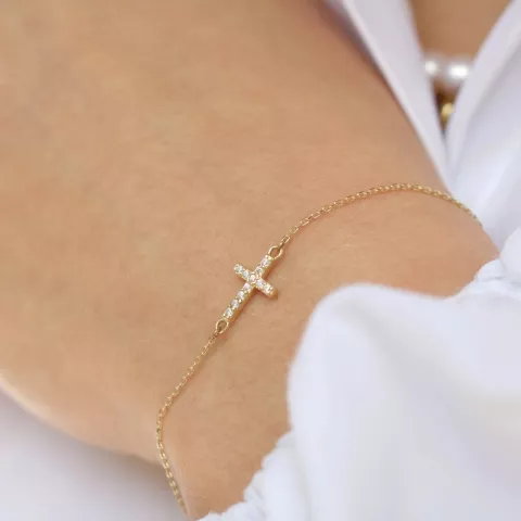 Siersbøl Kreuz Armband in 8 Karat Gold weißem Zirkon