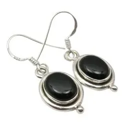 Ovalen schwarzem Onyx Ohrringe in oxidiertem Sterlingsilber