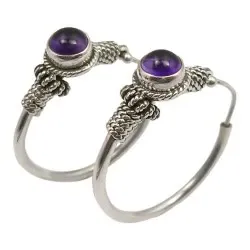 runden Amethyst Ohrringe in oxidiertem Sterlingsilber