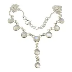 Runder weißem Mondstein Halskette aus Silber