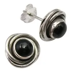 Onyxe Ohrstecker in oxidiertem Sterlingsilber