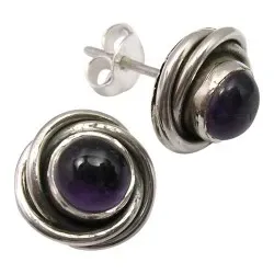 Runden Amethyst Ohrstecker in oxidiertem Sterlingsilber