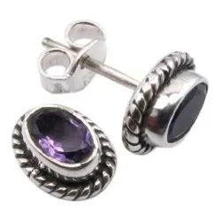 Preiswerten Amethyst Ohrstecker in oxidiertem Sterlingsilber