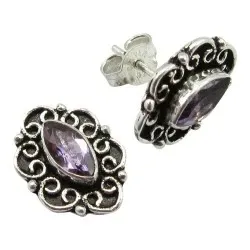 Amethyst Ohrringe in oxidiertem Sterlingsilber