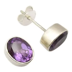 Ovalen violettem Amethyst Ohrstecker in Silber