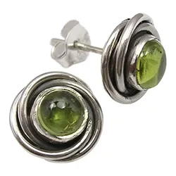 Runden grünen Peridot Ohrstecker in oxidiertem Sterlingsilber