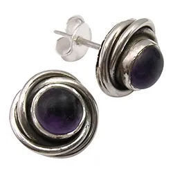 Runden violettem Amethyst Ohrstecker in oxidiertem Sterlingsilber