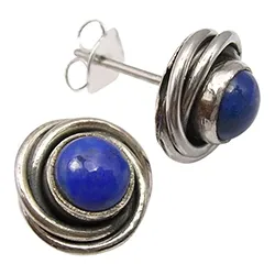 Runden blauem Lapis Lazuli Ohrstecker in oxidiertem Sterlingsilber