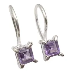 Viereckigem Amethyst Ohrringe in Silber