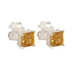 Viereckigem Citrine Ohrstecker in Silber