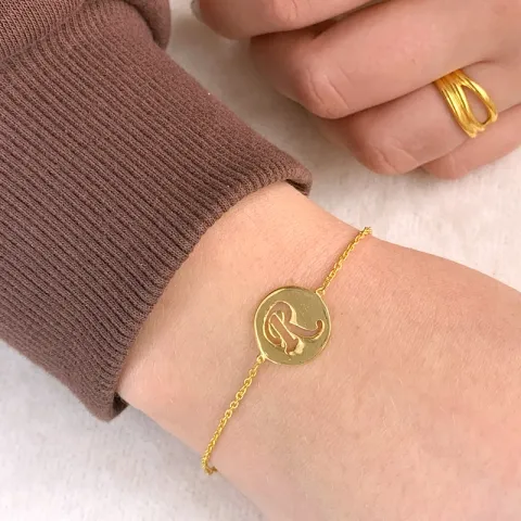 buchstab r mit Kratzern Armband aus vergoldetem Sterlingsilber und Anhänger aus vergoldetem Sterlingsilber