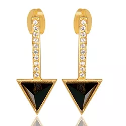 Dreieck schwarzem Onyx Ohrringe in vergoldetem Sterlingsilber