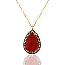 Tropfen Onyx Halskette aus vergoldetem Sterlingsilber und Anhänger aus oxidiertem Sterlingsilber