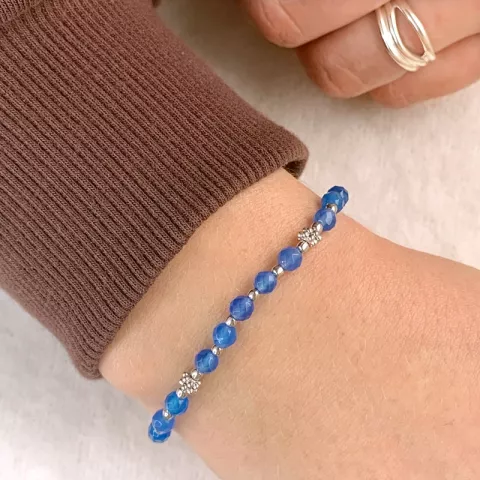 blauem Chalzedon Armband aus Silber 18,0 cm plus 5,0 cm x 4,0 mm