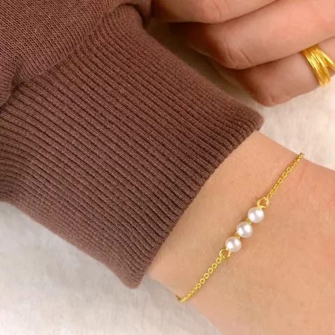Perle Armband aus vergoldetem Sterlingsilber 15,0 cm plus 3,0 cm x 4,0 mm